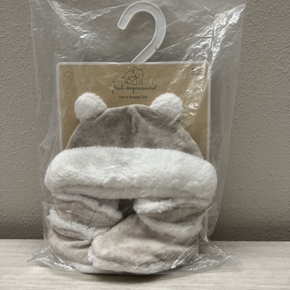 First Impressions Baby Boys or Girls Velour Bear Hat and Bootie Set, 6/12Months